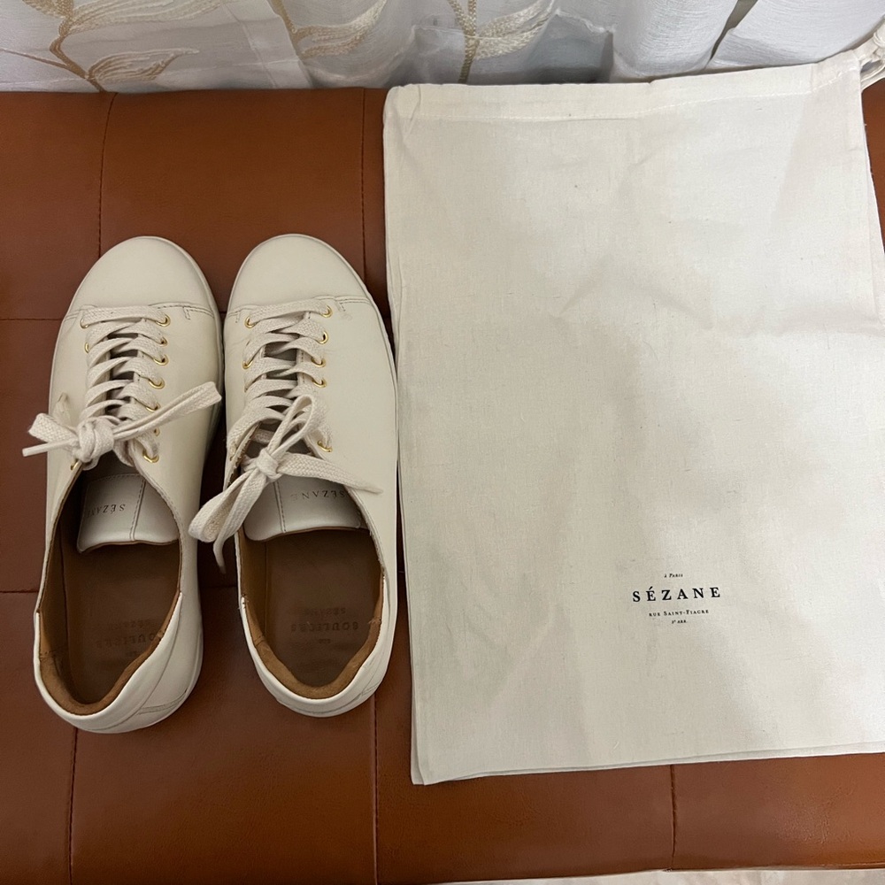 White tennis shoes from Sezane, lightly worn